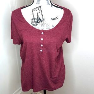 Red Scoop Neck Tee with buttons
